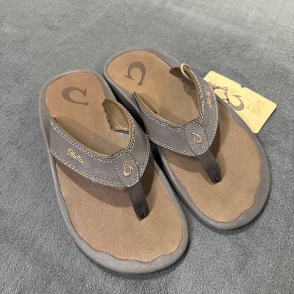 OLUKAI Ohana Men's Flip Flop Sandals Slip On Brown Synthetic Thong Size 9 Beach - Picture 1 of 6